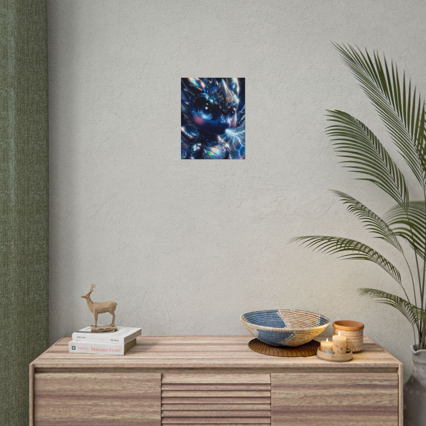 Shiny Blue Dragon Rolled Poster — Cute Electric Fantasy Wall Art