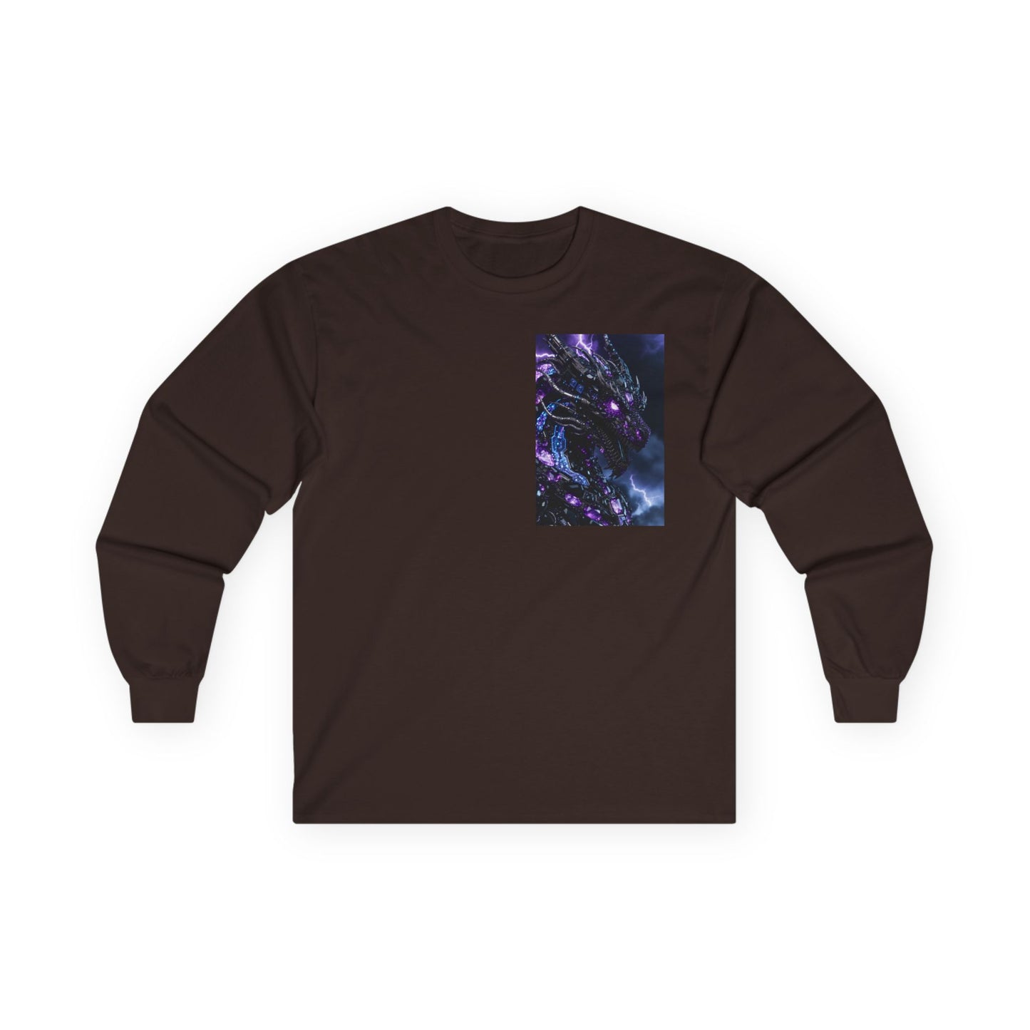 Cosmic Dragon Pocket Long Sleeve Tee — Neon Galaxy Illustration