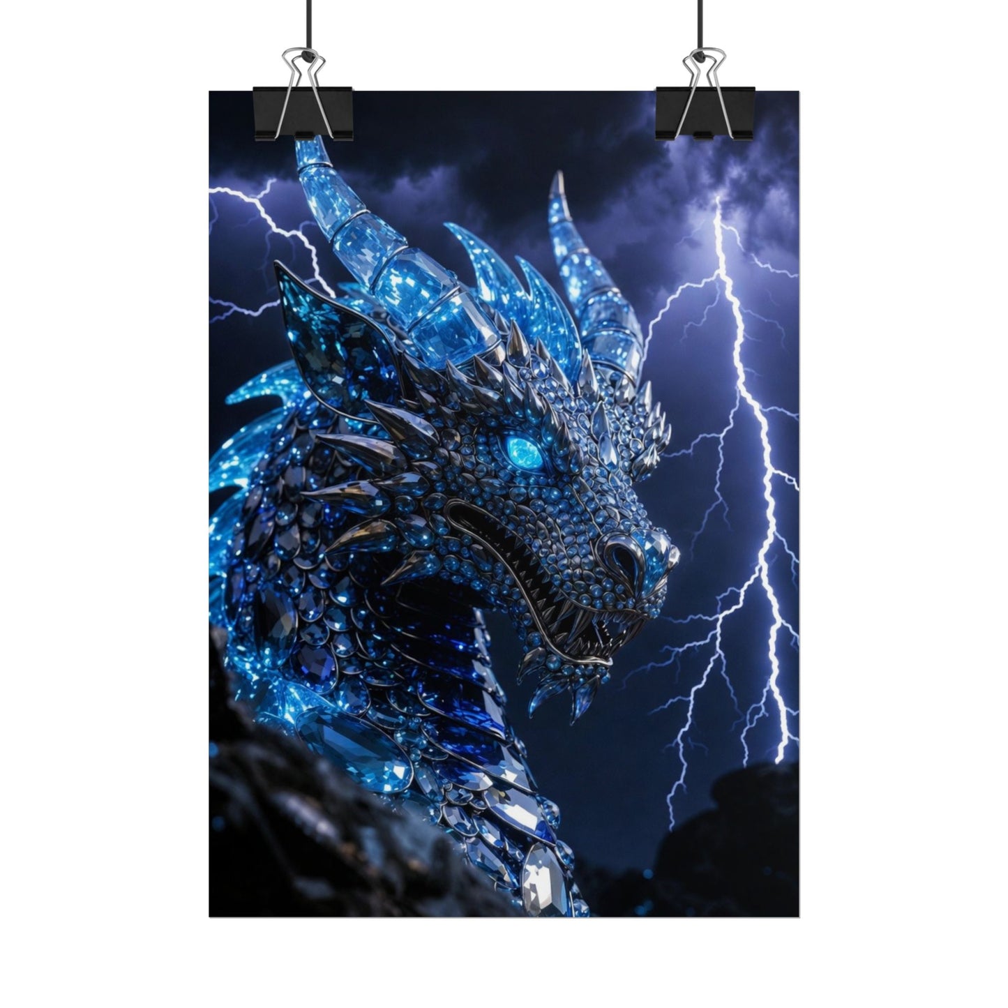 Blue Lightning Dragon Poster — Fantasy Wall Art Rolled Poster