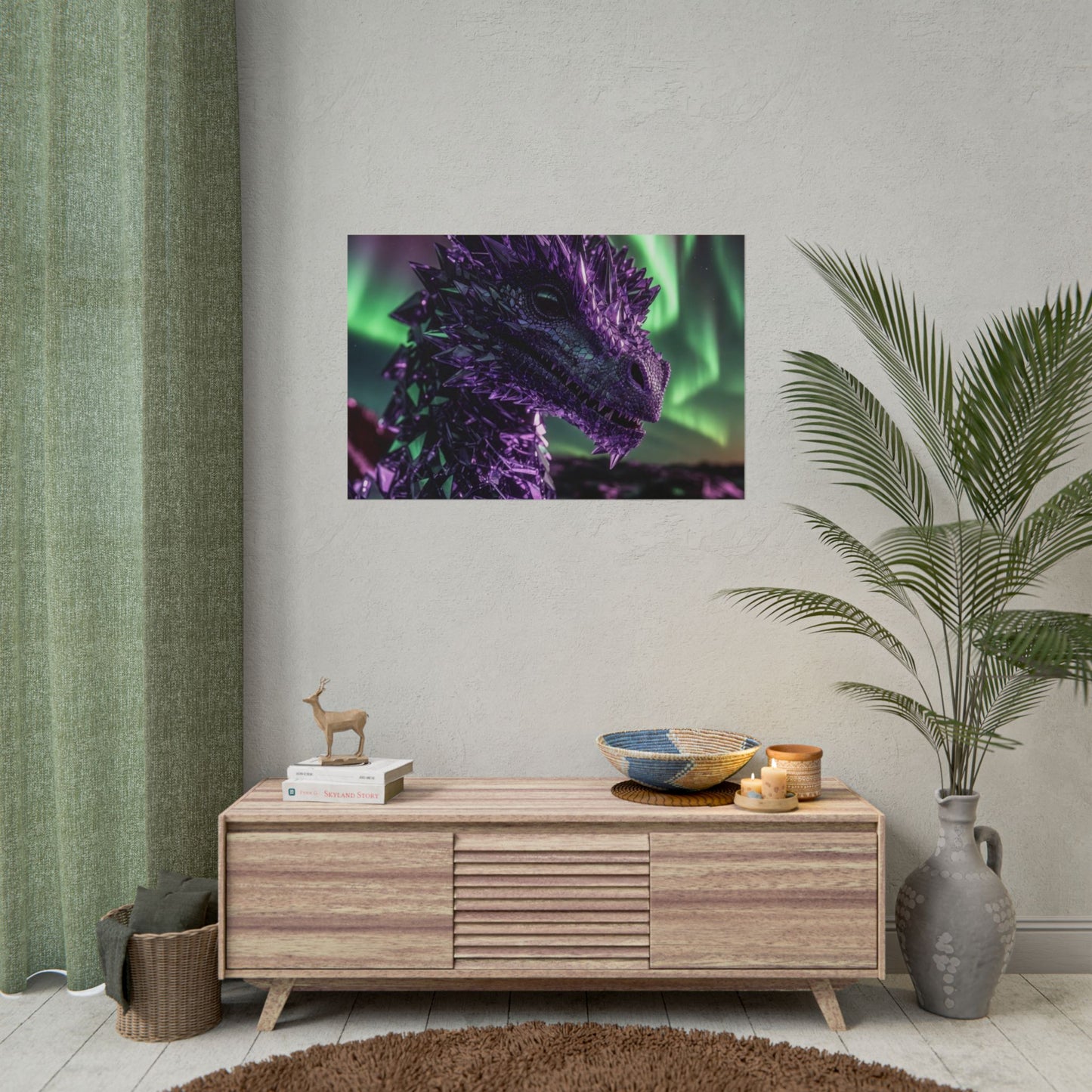 Aurora Dragon Rolled Poster — Purple Crystal Dragon Wall Art