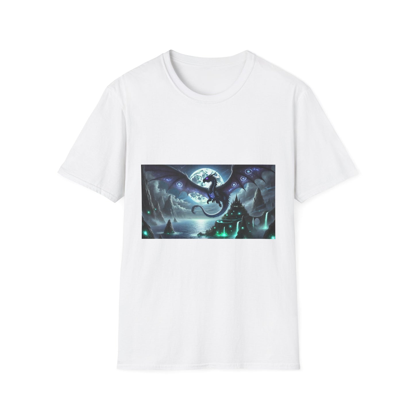 Fantasy Dragon Unisex Softstyle T-Shirt - Mystical Night Design