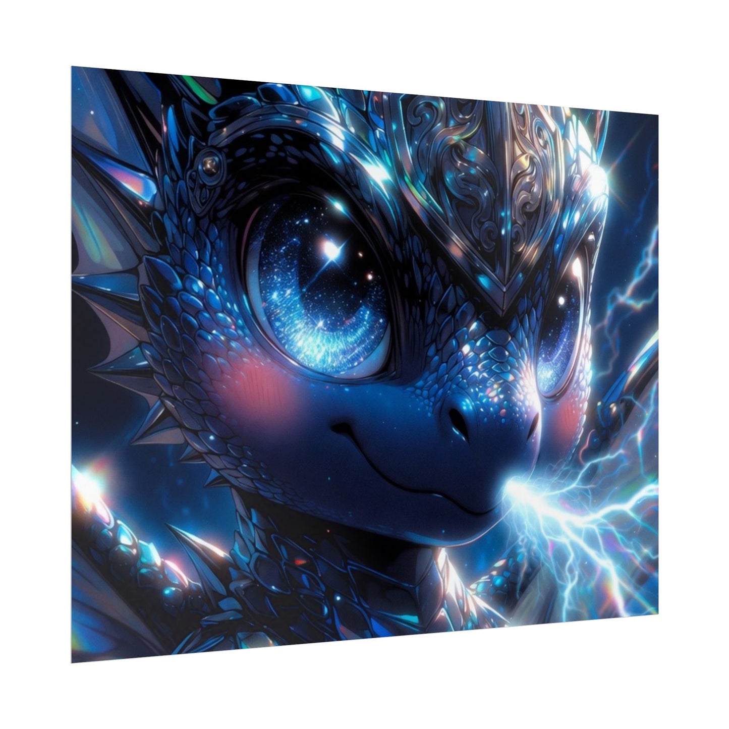 Shiny Blue Dragon Rolled Poster — Cute Electric Fantasy Wall Art