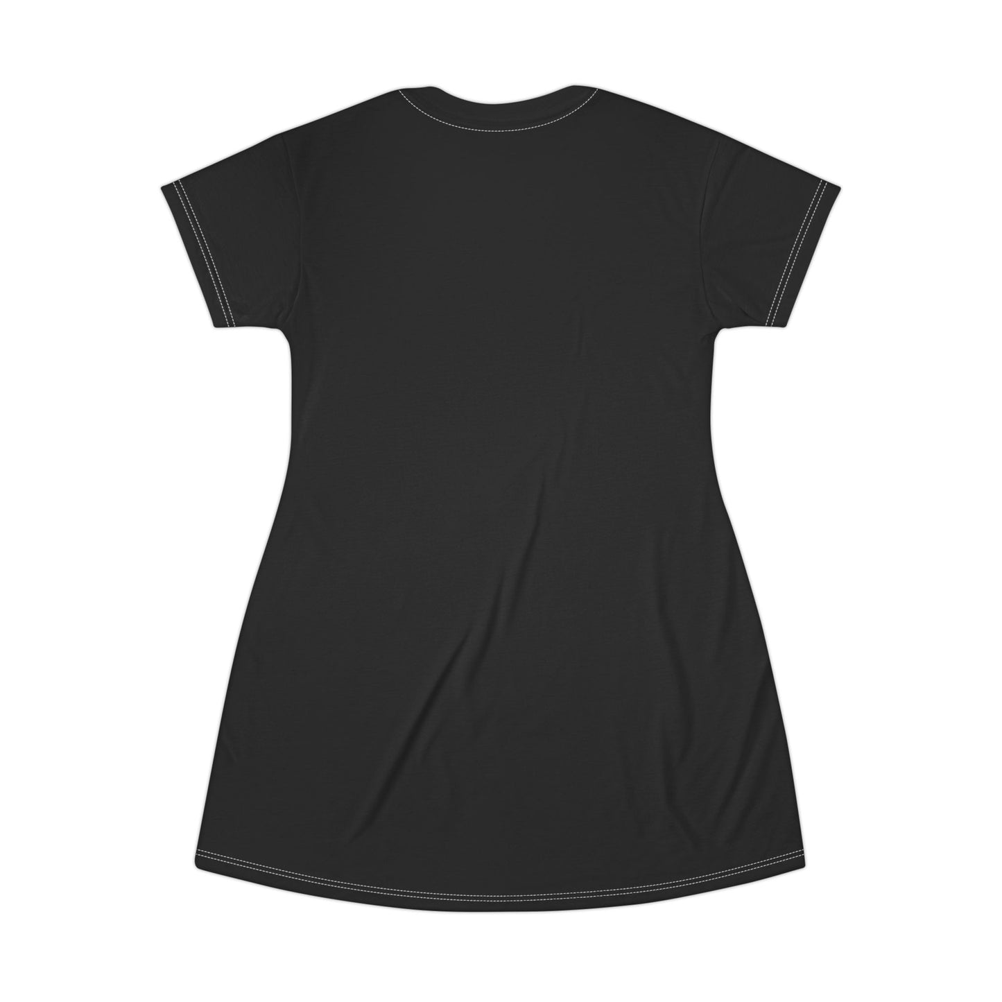 A Black Pocket T‑Shirt Dress with Blue Marble Accent — Casual Everyday AOP Dress