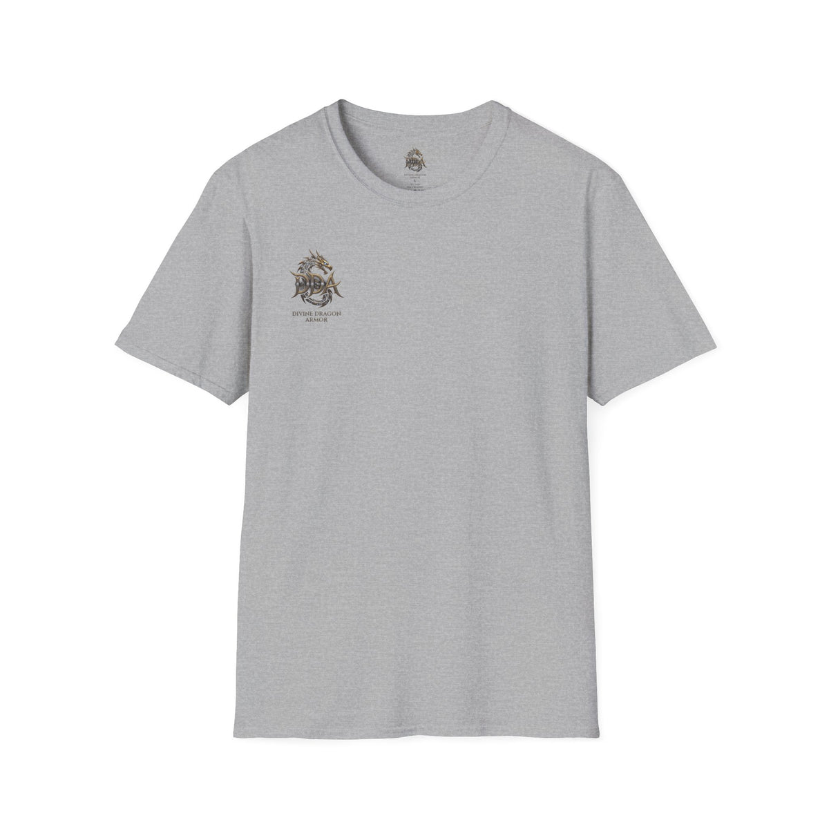 DDA DIVINE DRAGON ARMOR T-Shirt — Golden Dragon Emblem Chest Logo, Fantasy Gaming Fan Tee