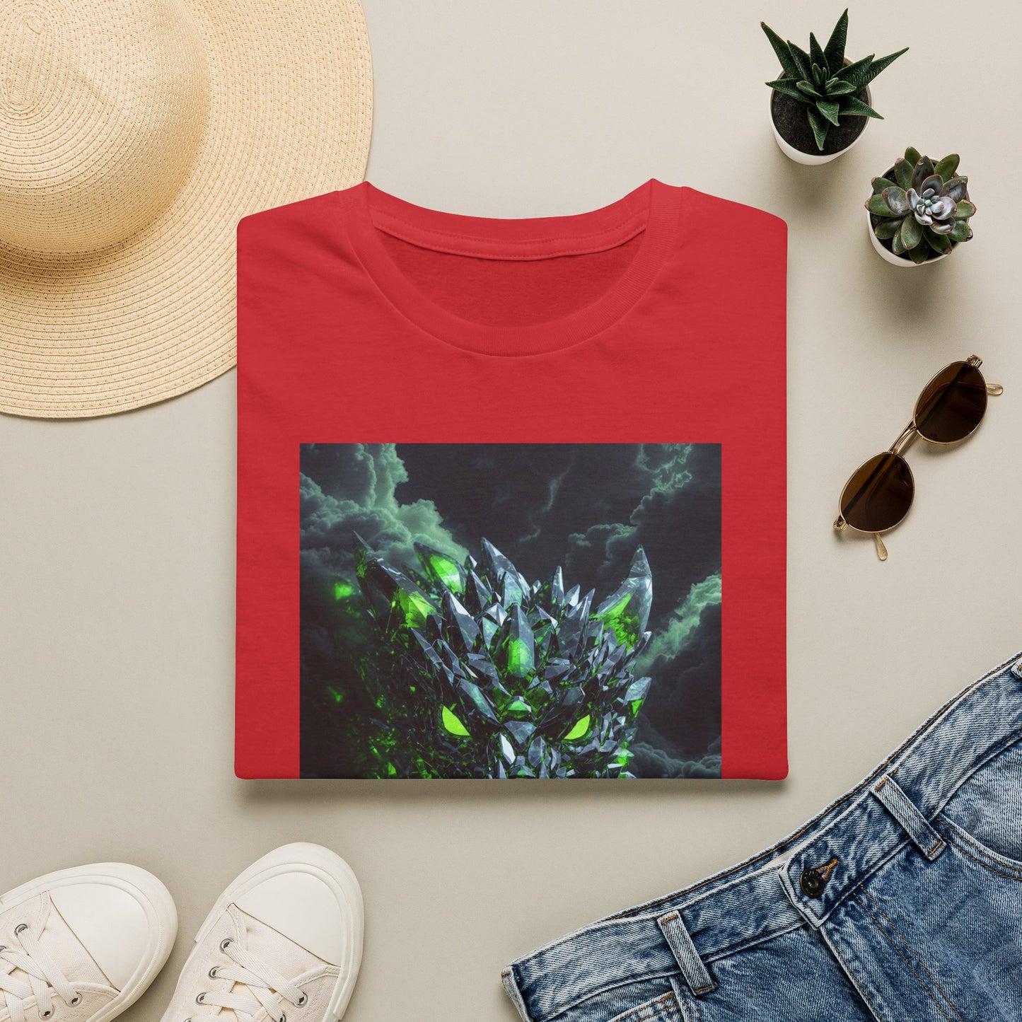 Dragon Skull T‑Shirt — Neon Green Crystal Wyvern Graphic Tee