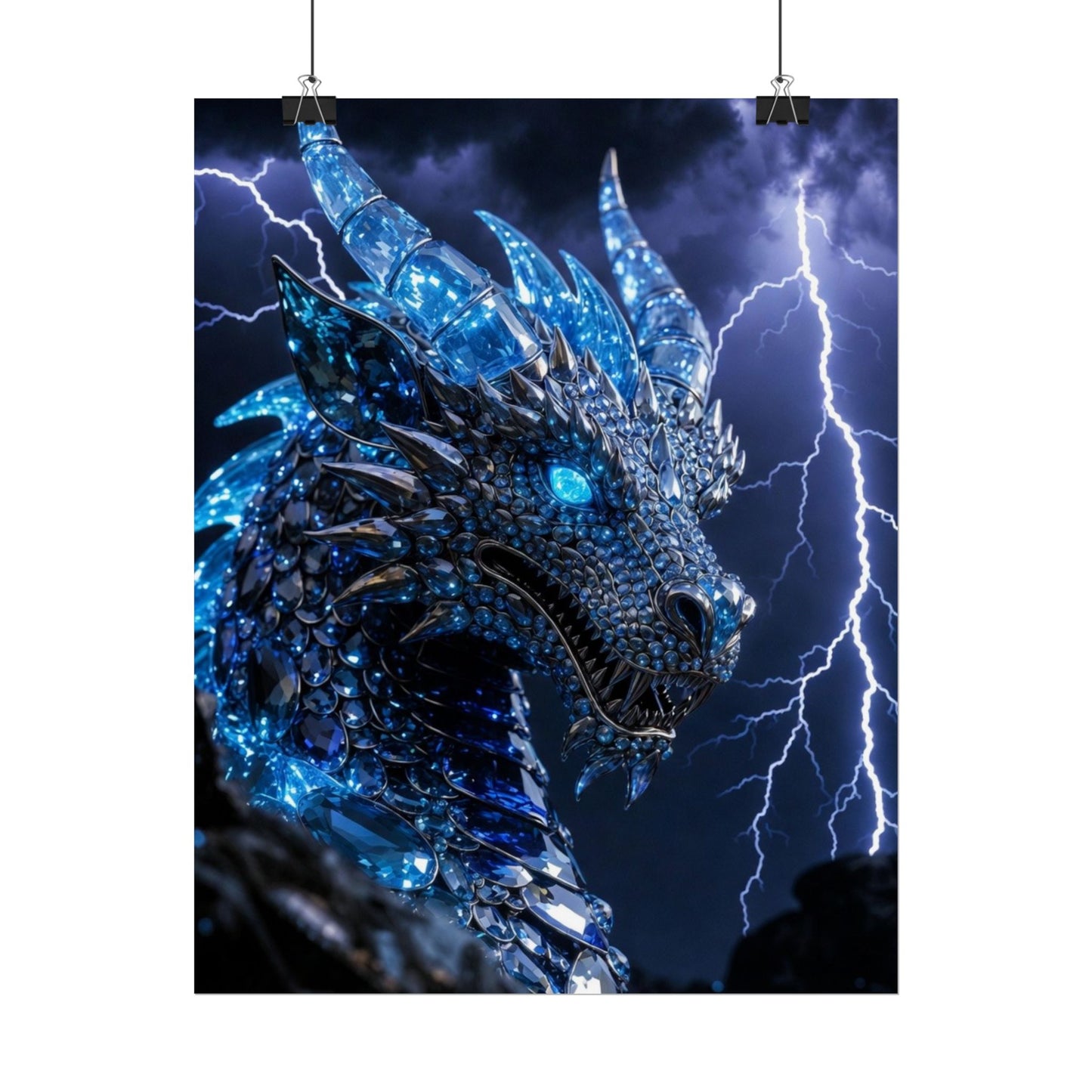 Blue Lightning Dragon Poster — Fantasy Wall Art Rolled Poster