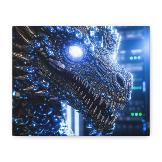 Cyber Dragon Canvas Print — Futuristic Metallic Dragon Wall Art