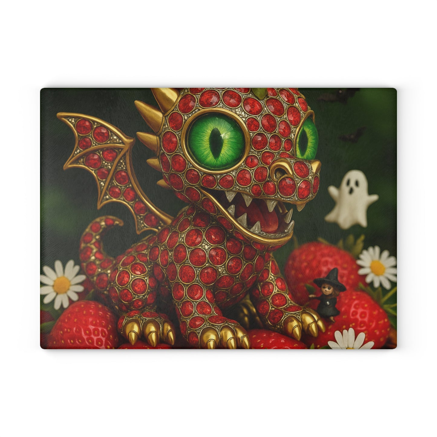 Whimsical Dragon Cutting Board - Fun Kitchen Decor, Gift for Chefs, Unique Housewarming Present, Cute Home Accessory, Strawberry Design