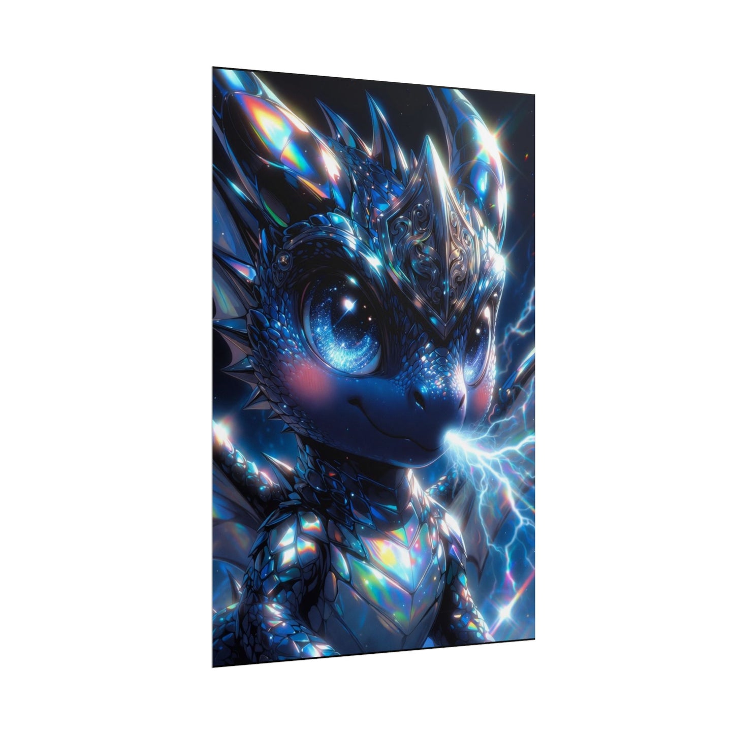 Shiny Blue Dragon Rolled Poster — Cute Electric Fantasy Wall Art