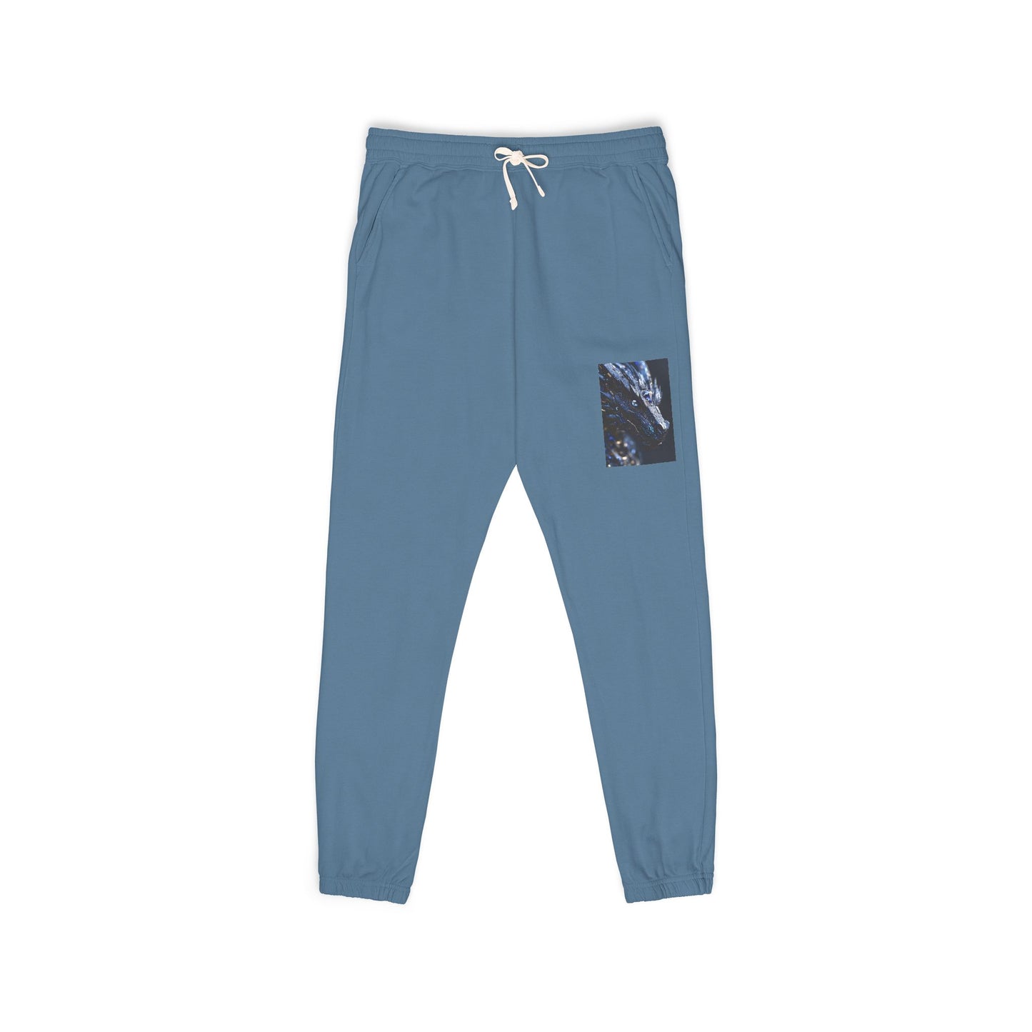 Garment-Dyed Fleece Sweatpants — Dark Olive Joggers with Blue Marble Pocket