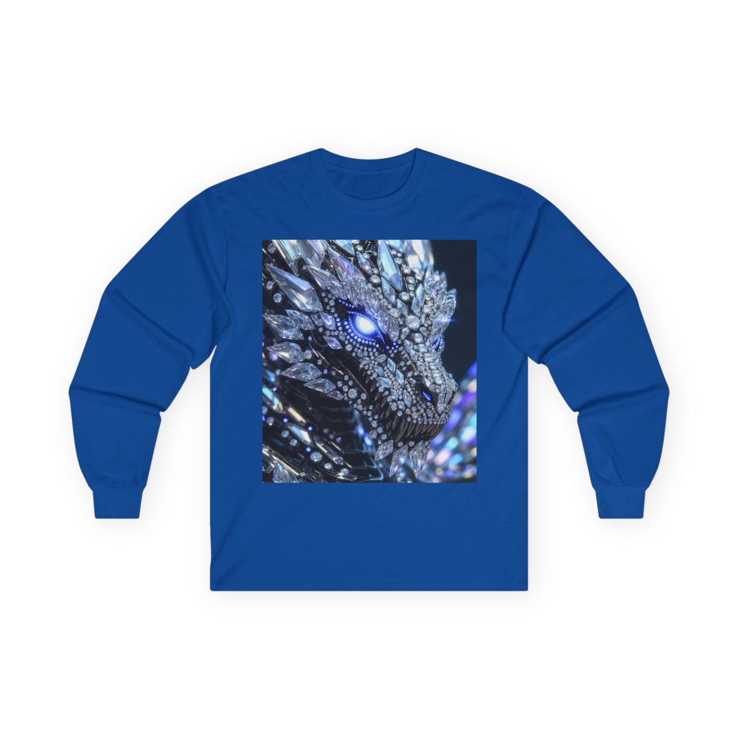 Dragon Art Long Sleeve Tee — Blue Crystal Dragon Graphic