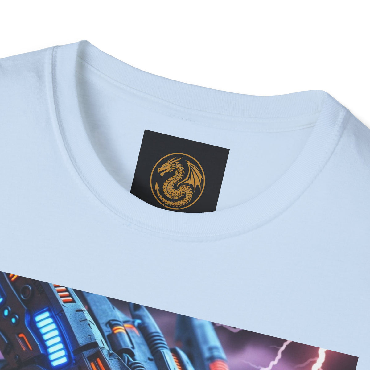 A Cyber Dragon T‑Shirt — Neon Mech Dragon with Lightning Graphic