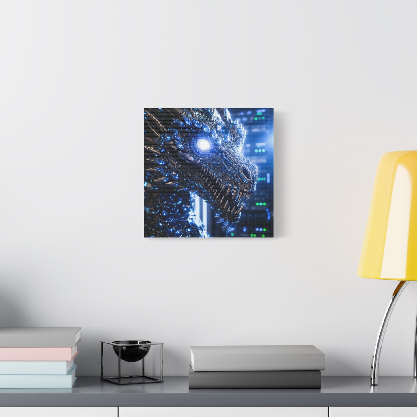 Cyber Dragon Canvas Print — Futuristic Metallic Dragon Wall Art
