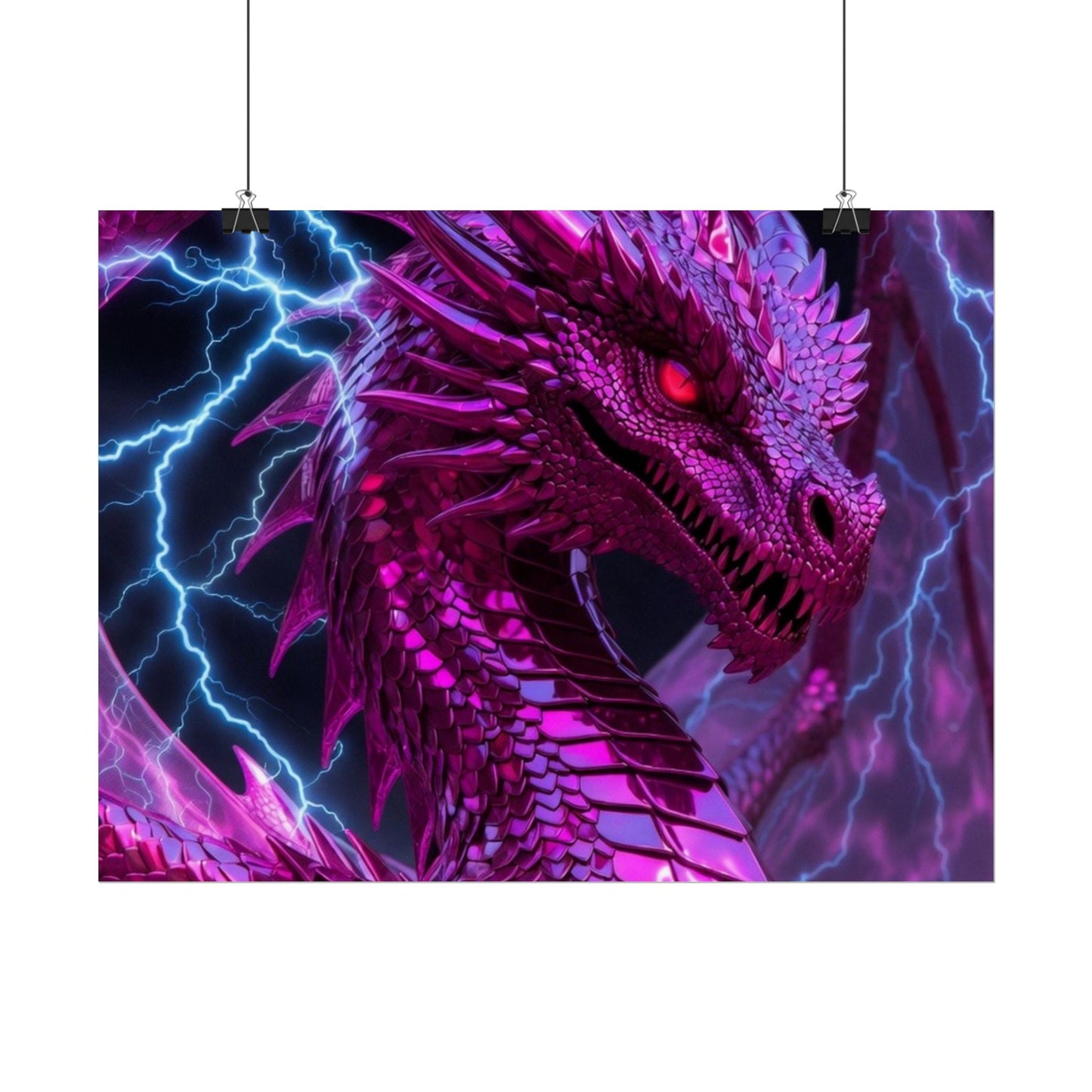 Pink Electric Dragon Poster — Fantasy Wall Art Rolled Poster