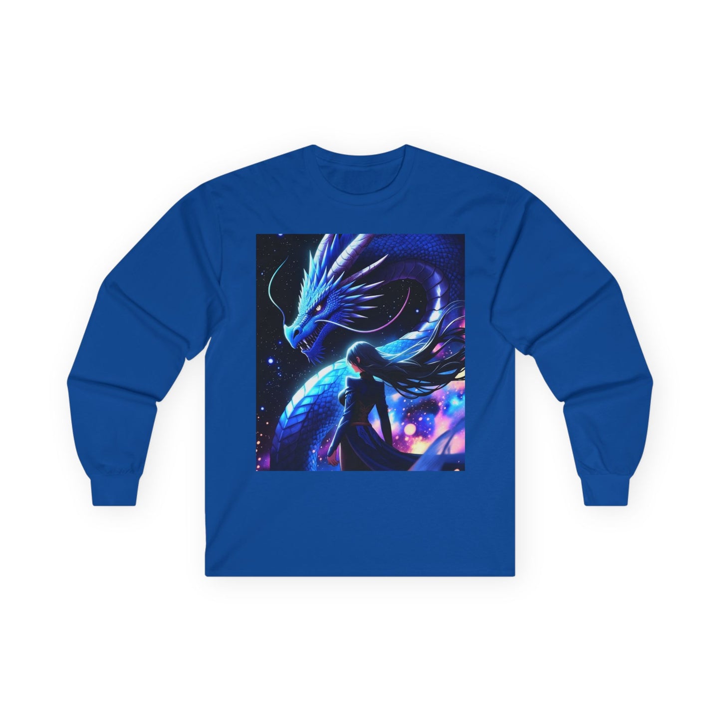 Dragon Spirit Long Sleeve Tee — Mystical Blue Anime Silhouette
