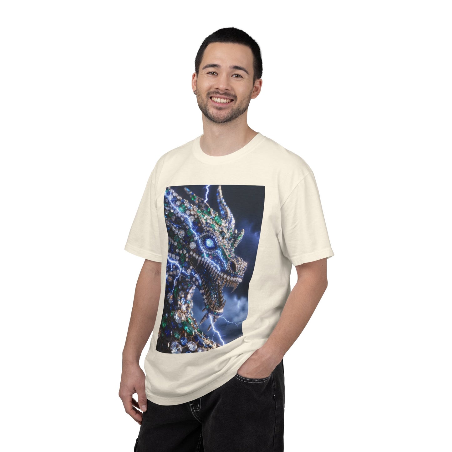 Dragon Lightning Graphic T-Shirt — Jewel-Studded Dragon Design