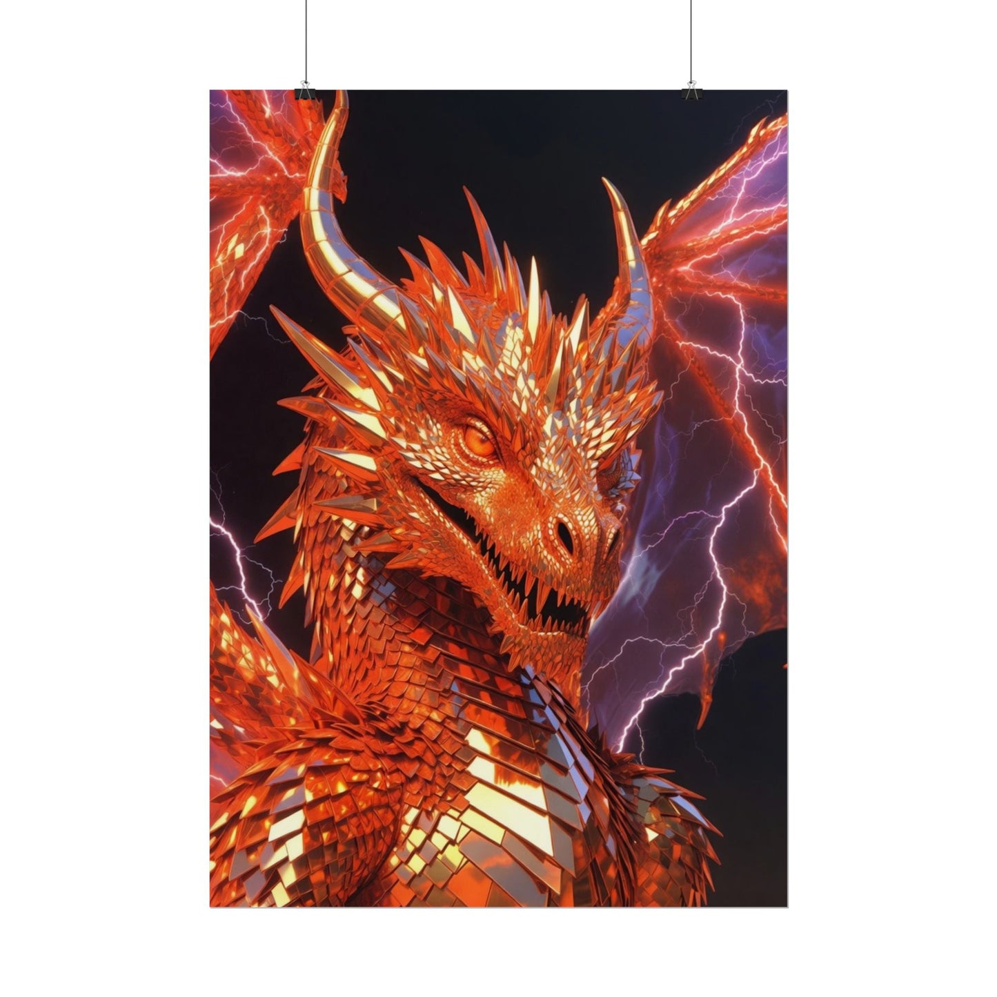 Orange Lightning Dragon Poster — Fantasy Wall Art for Gamers & Fans