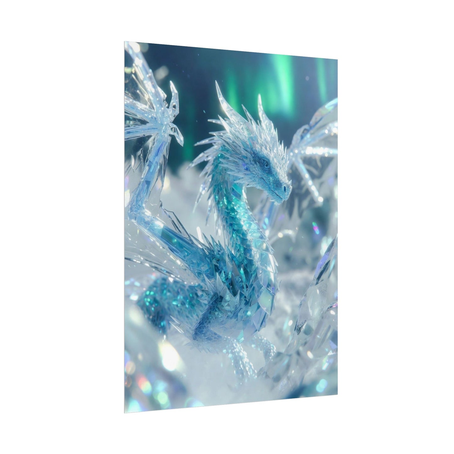 Ice Crystal Dragon Poster — Fantasy Aurora Wall Art (Rolled Poster)