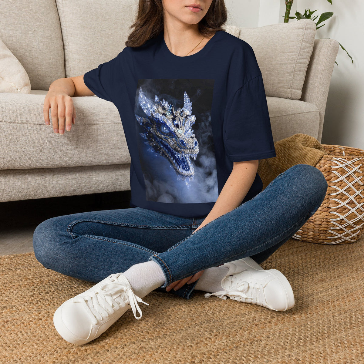 A Crystal Dragon Portrait T-Shirt — Mystical Blue Dragon Art Tee
