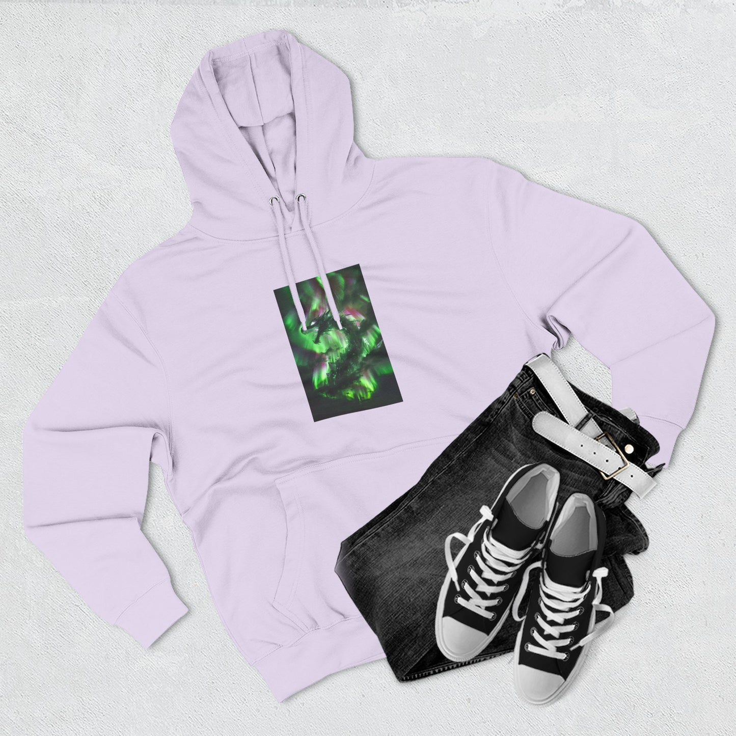 Green Nebula Abstract Hoodie — Aurora Swirl Fleece Pullover