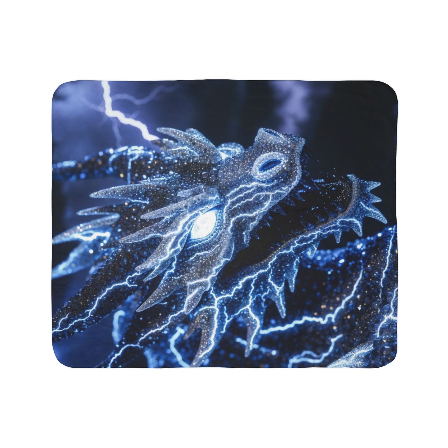Electric Blue Dragon Sherpa Blanket — Lightning Fantasy Fleece Throw