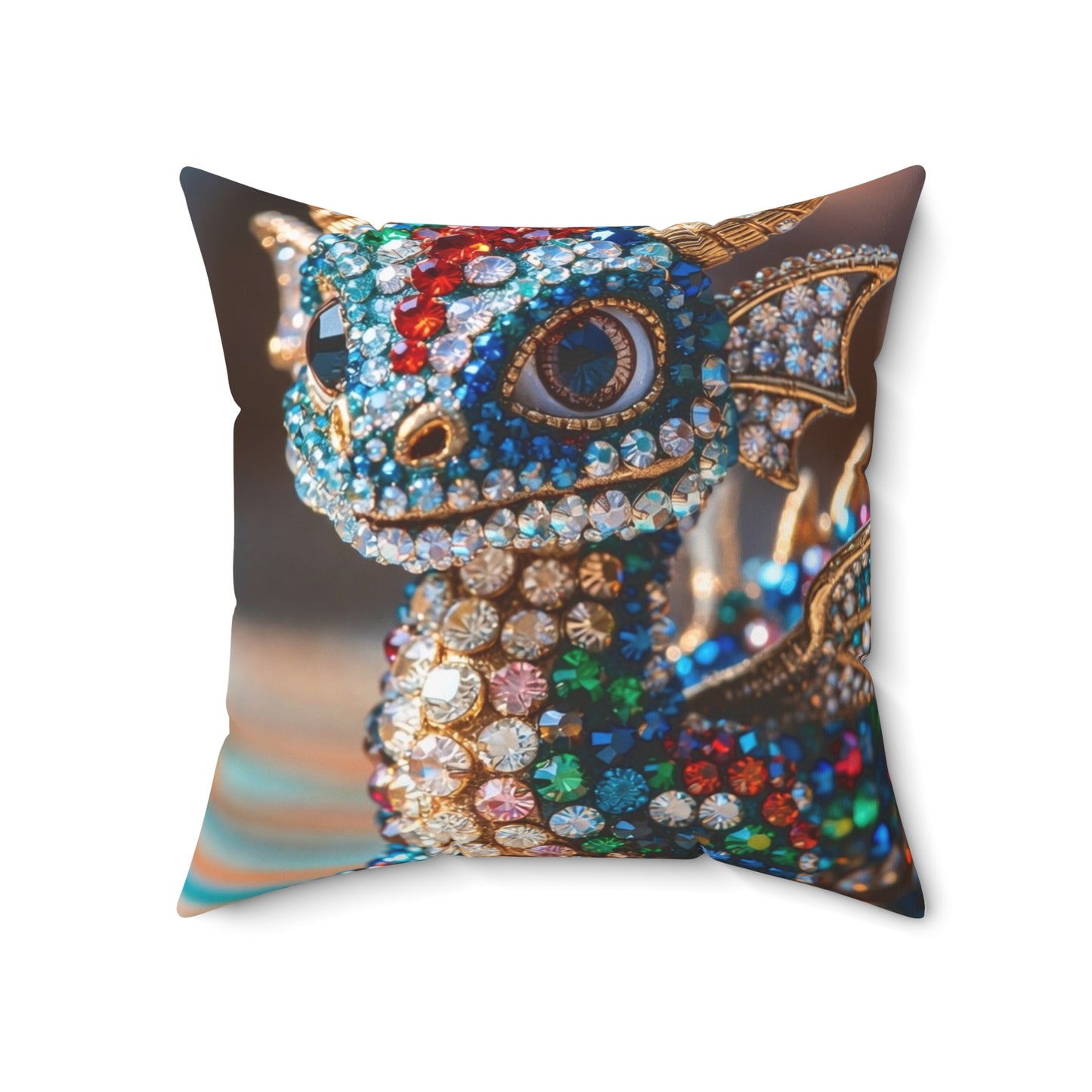 Jeweled Dragon Decorative Pillow — Rhinestone Embellished Accent Cushion