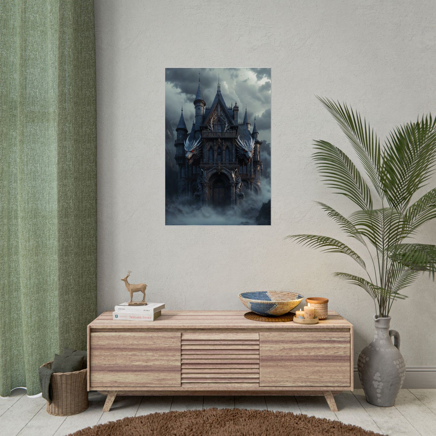 Gothic Dragon Castle Rolled Poster — Dark Fantasy Wall Art