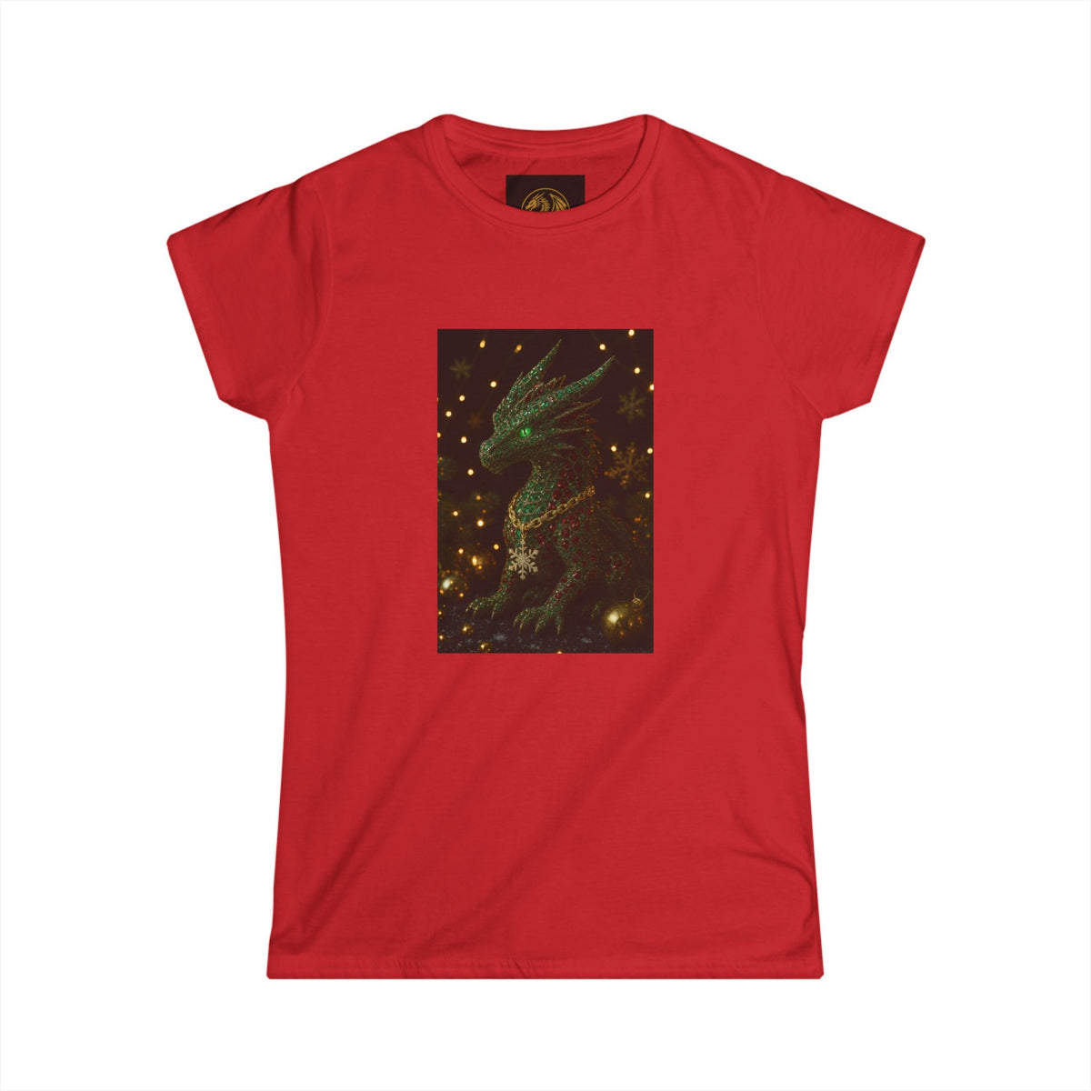 A Magical Christmas Women’s Tee — Emerald Dragon & Stars Graphic Shirt