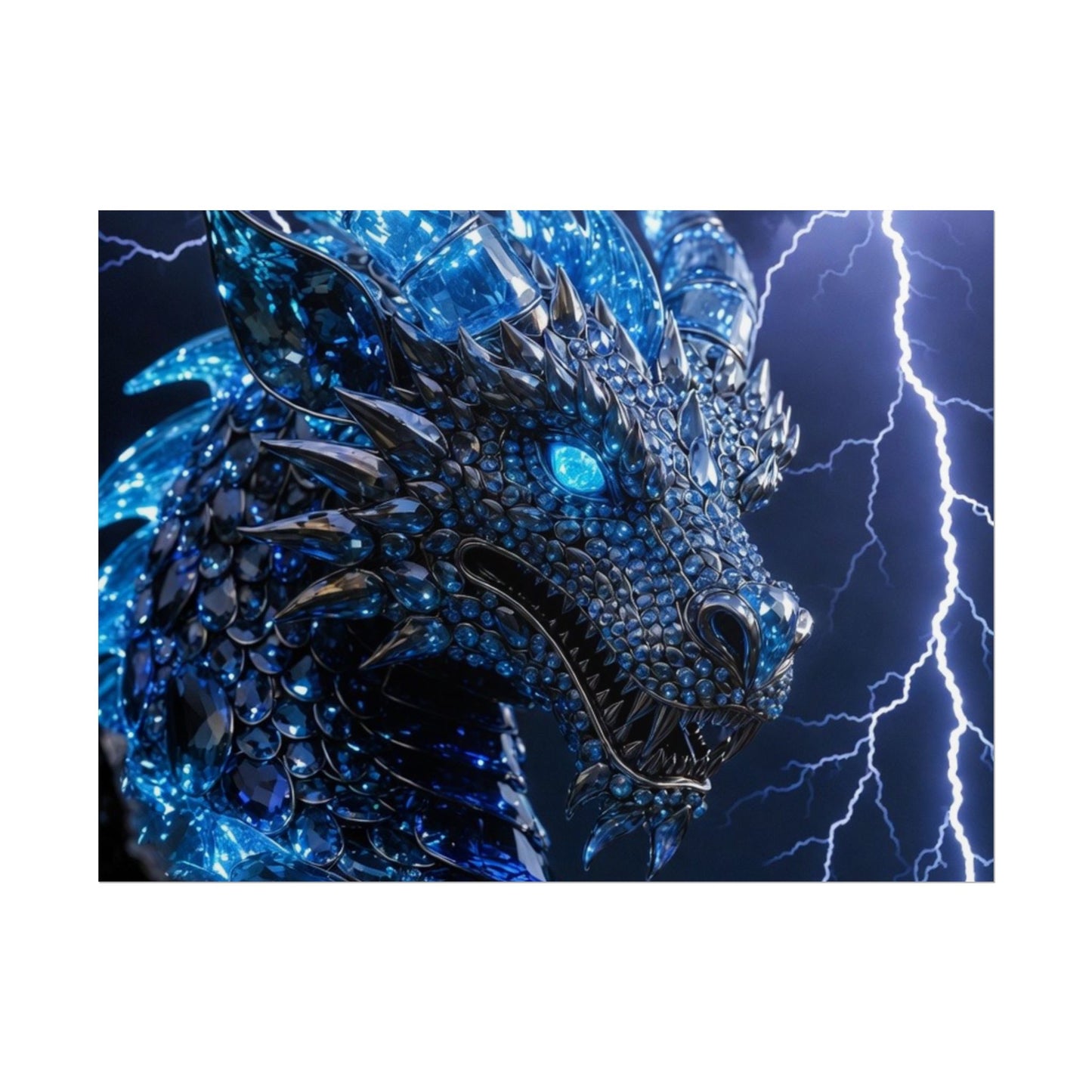 Blue Lightning Dragon Poster — Fantasy Wall Art Rolled Poster