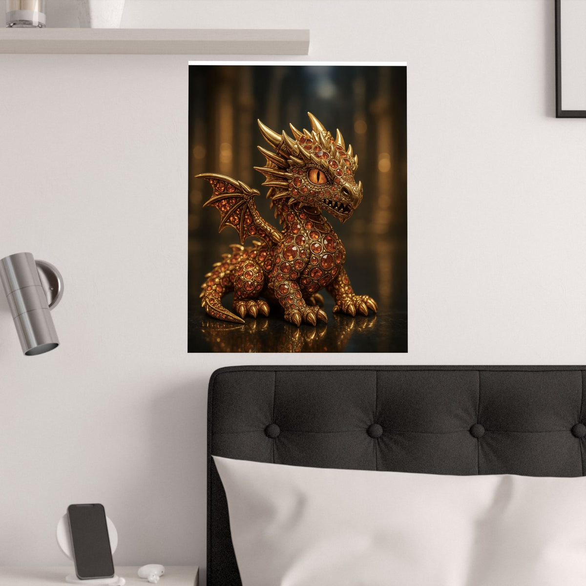 A Golden Orange Dragon Art Print, Satin Poster, Dragon Wall Art, Fantasy Decor, Gift for Gamers, Dragon Lover's Decoration