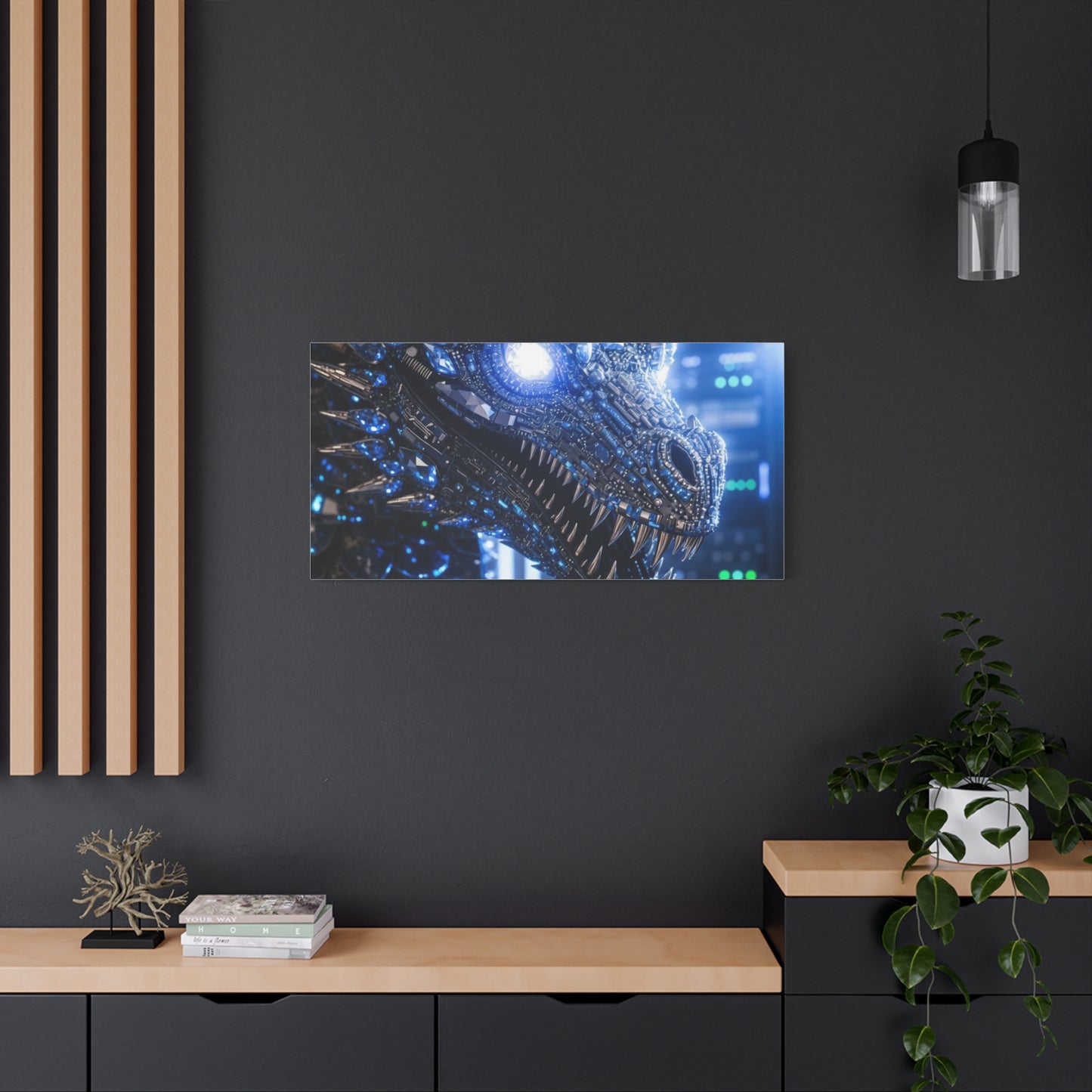 Cyber Dragon Canvas Print — Futuristic Metallic Dragon Wall Art