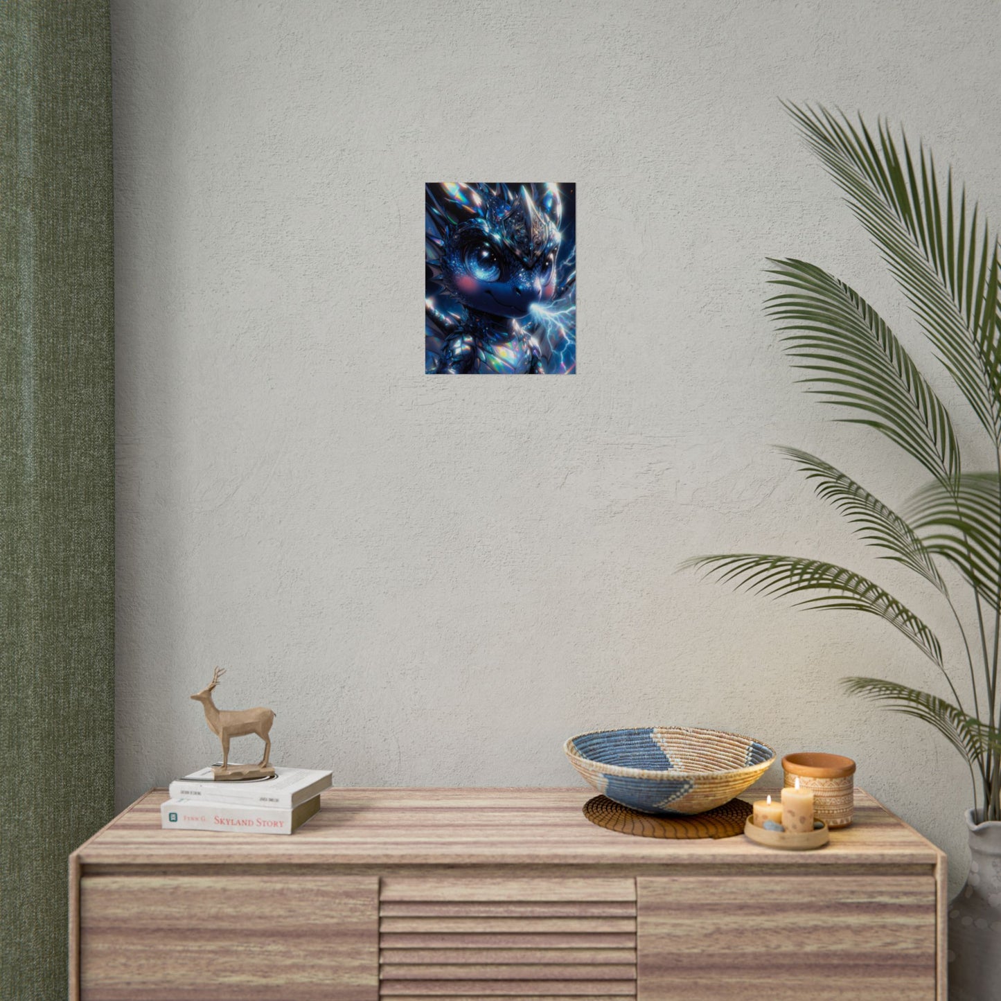 Shiny Blue Dragon Rolled Poster — Cute Electric Fantasy Wall Art