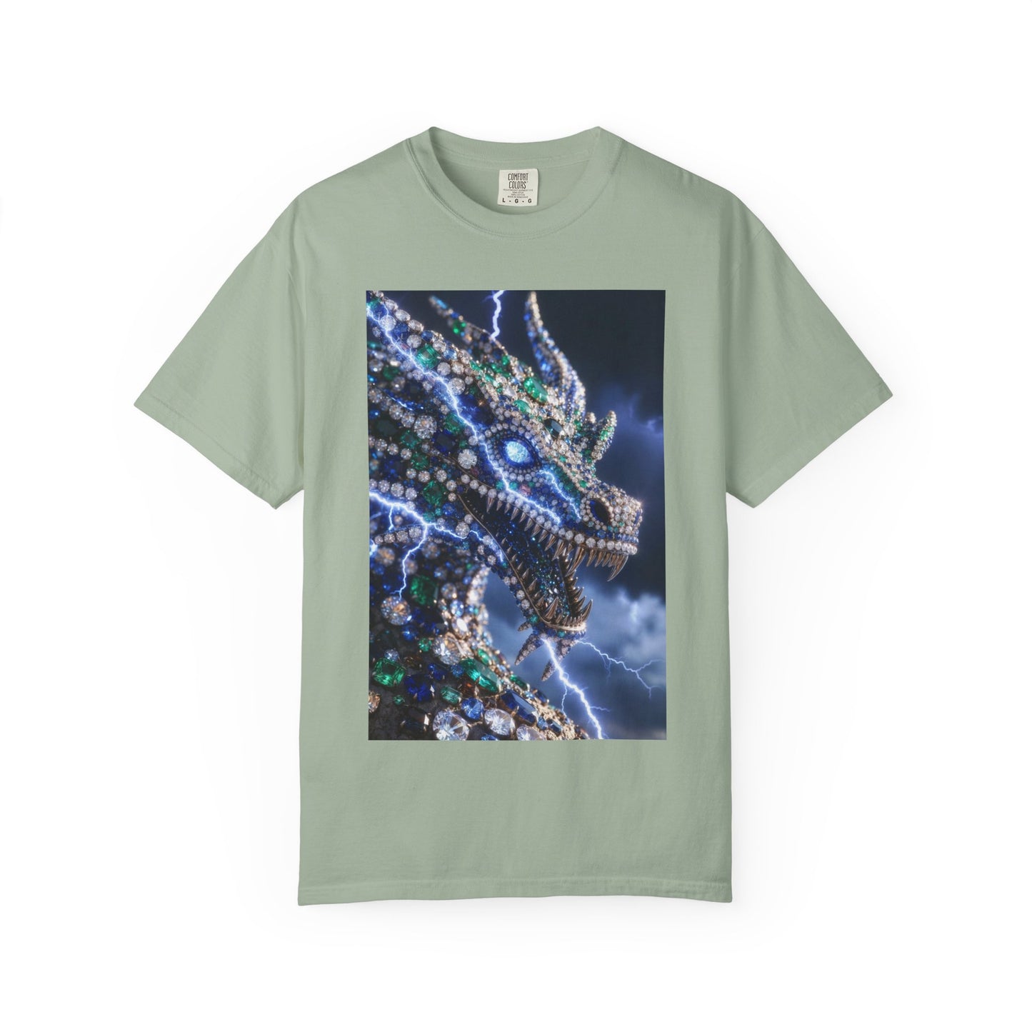 Dragon Lightning Graphic T-Shirt — Jewel-Studded Dragon Design