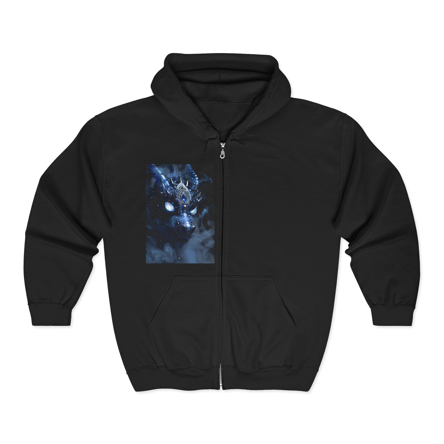 Dragon wolf Spirit Full-Zip Hoodie — Mystic Blue Wolf Portrait Zip-Up