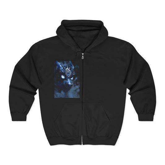 Dragon wolf Spirit Full-Zip Hoodie — Mystic Blue Wolf Portrait Zip-Up