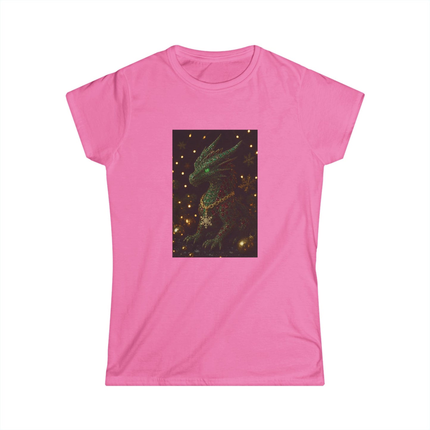 Christmas Women’s Tee — Emerald Dragon & Stars Graphic Shirt