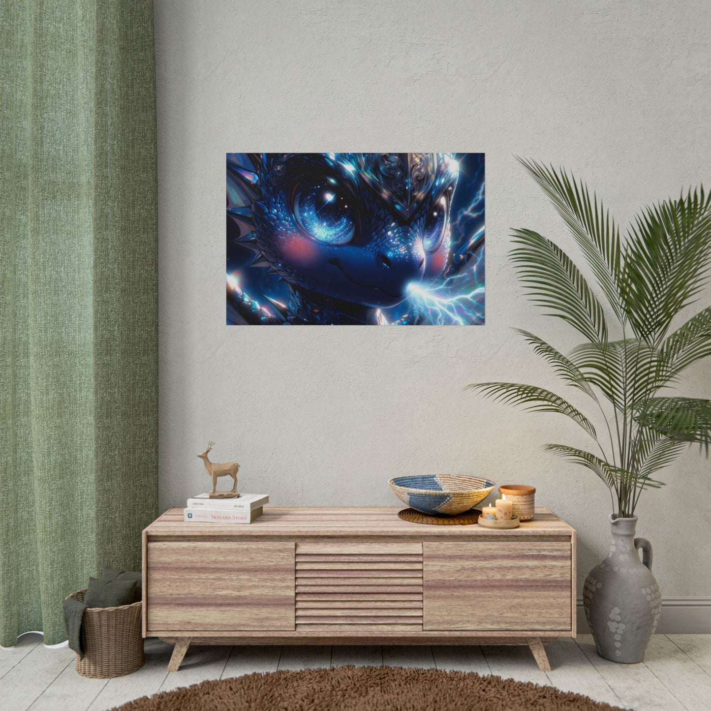 Shiny Blue Dragon Rolled Poster — Cute Electric Fantasy Wall Art