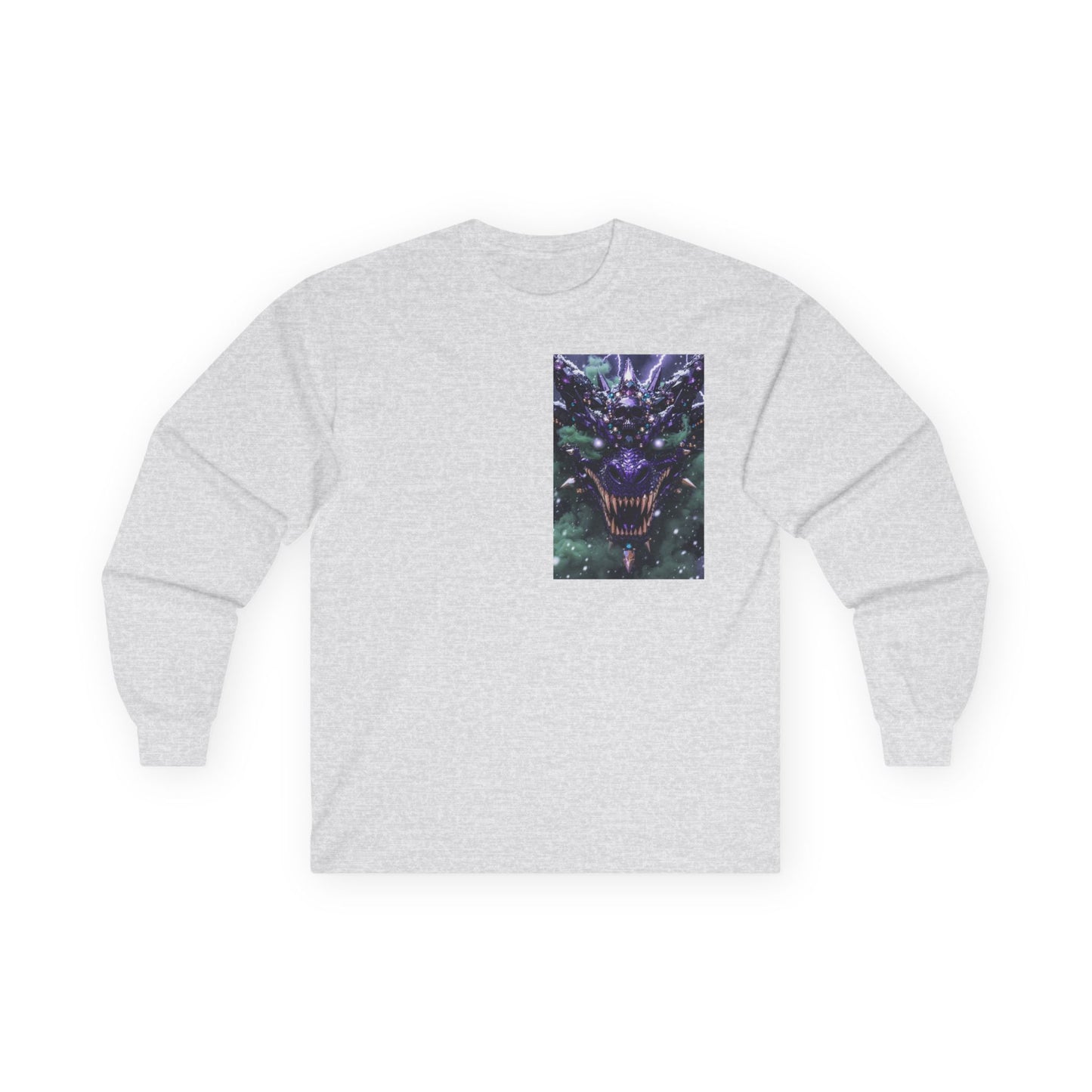 Dragon Skull Face Long Sleeve Tee — Dark Fantasy Chest Graphic