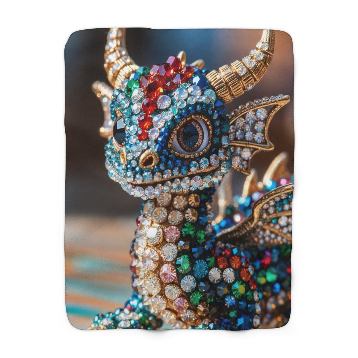 Jeweled Dragon Sherpa Blanket — Cozy Plush Fleece Throw with Gemstone Dragon Design