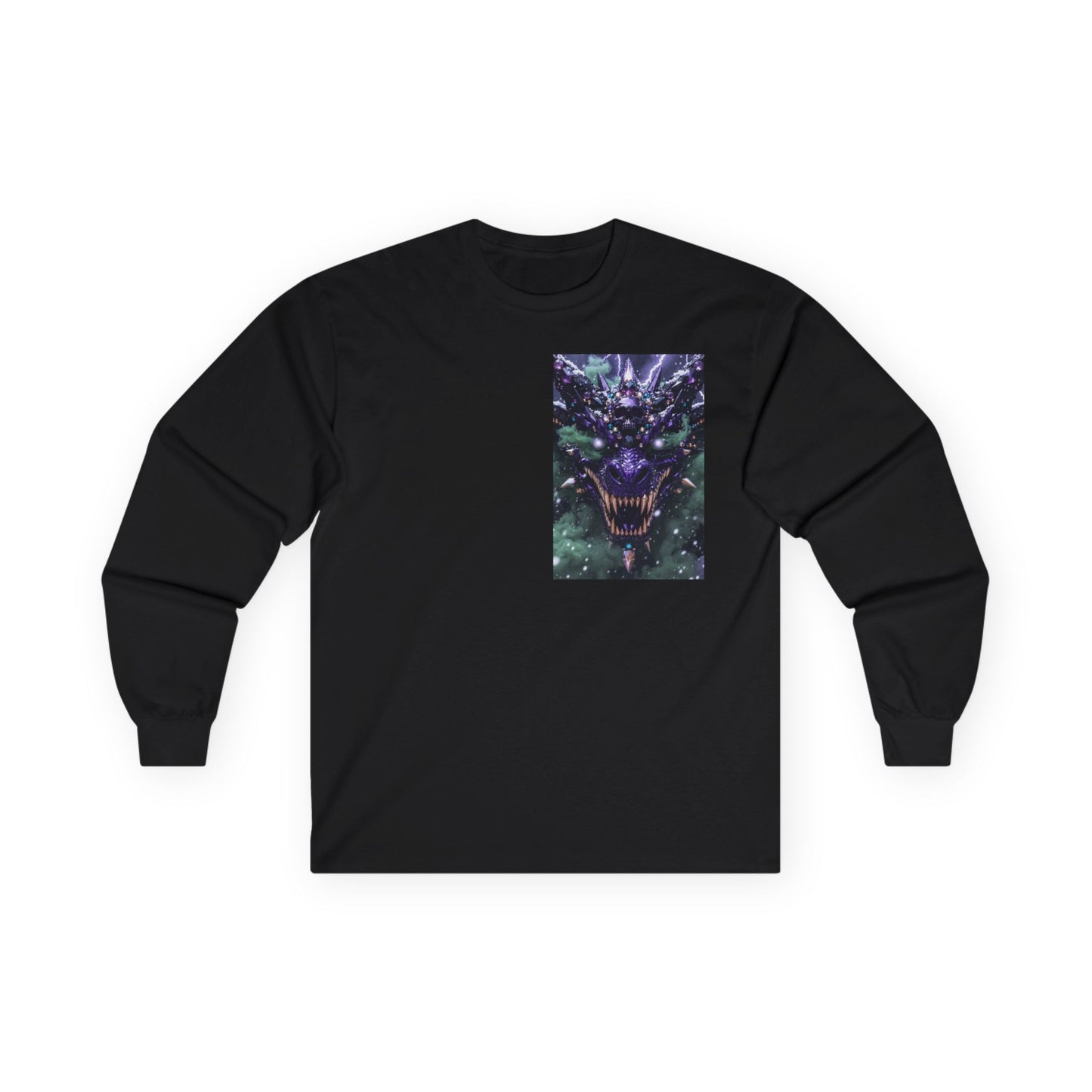 Dragon Skull Face Long Sleeve Tee — Dark Fantasy Chest Graphic