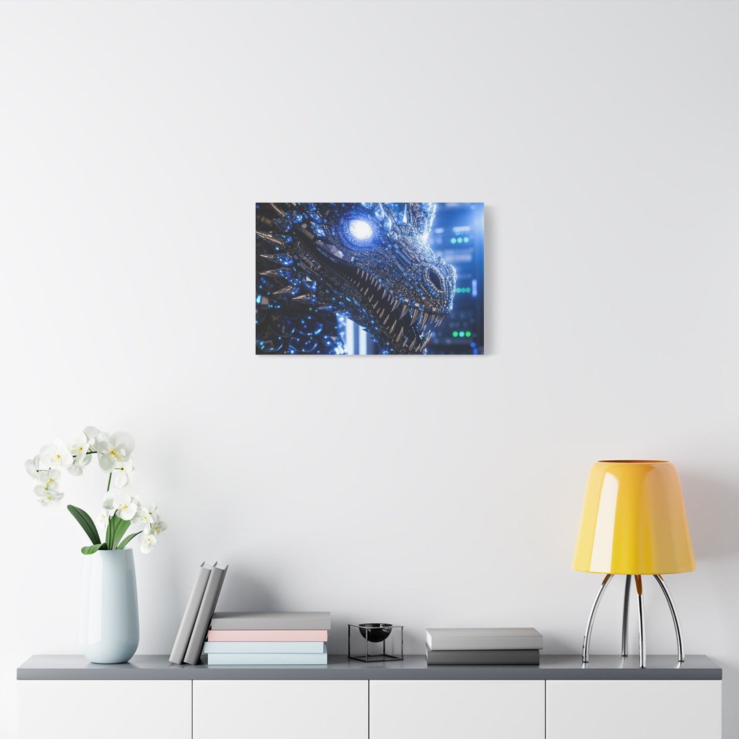 Cyber Dragon Canvas Print — Futuristic Metallic Dragon Wall Art