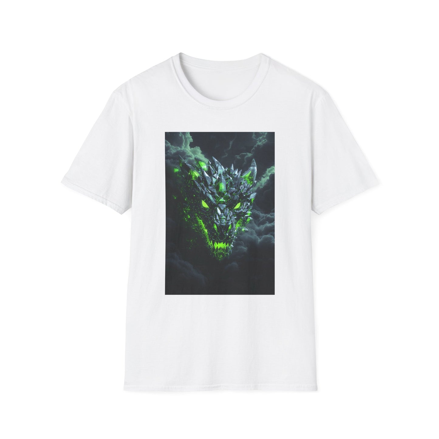 Dragon Skull T‑Shirt — Neon Green Crystal Wyvern Graphic Tee