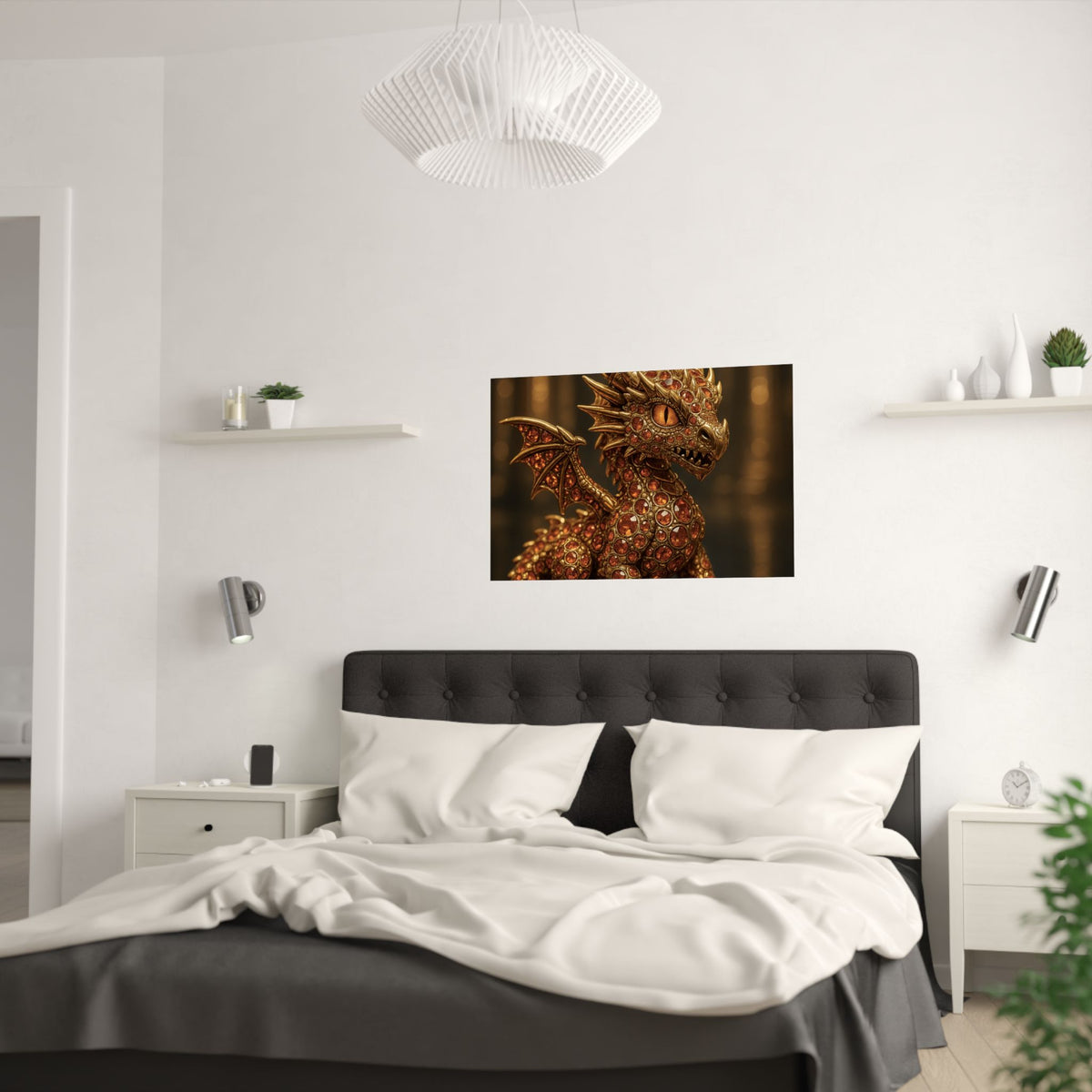 A Golden Orange Dragon Art Print, Satin Poster, Dragon Wall Art, Fantasy Decor, Gift for Gamers, Dragon Lover's Decoration
