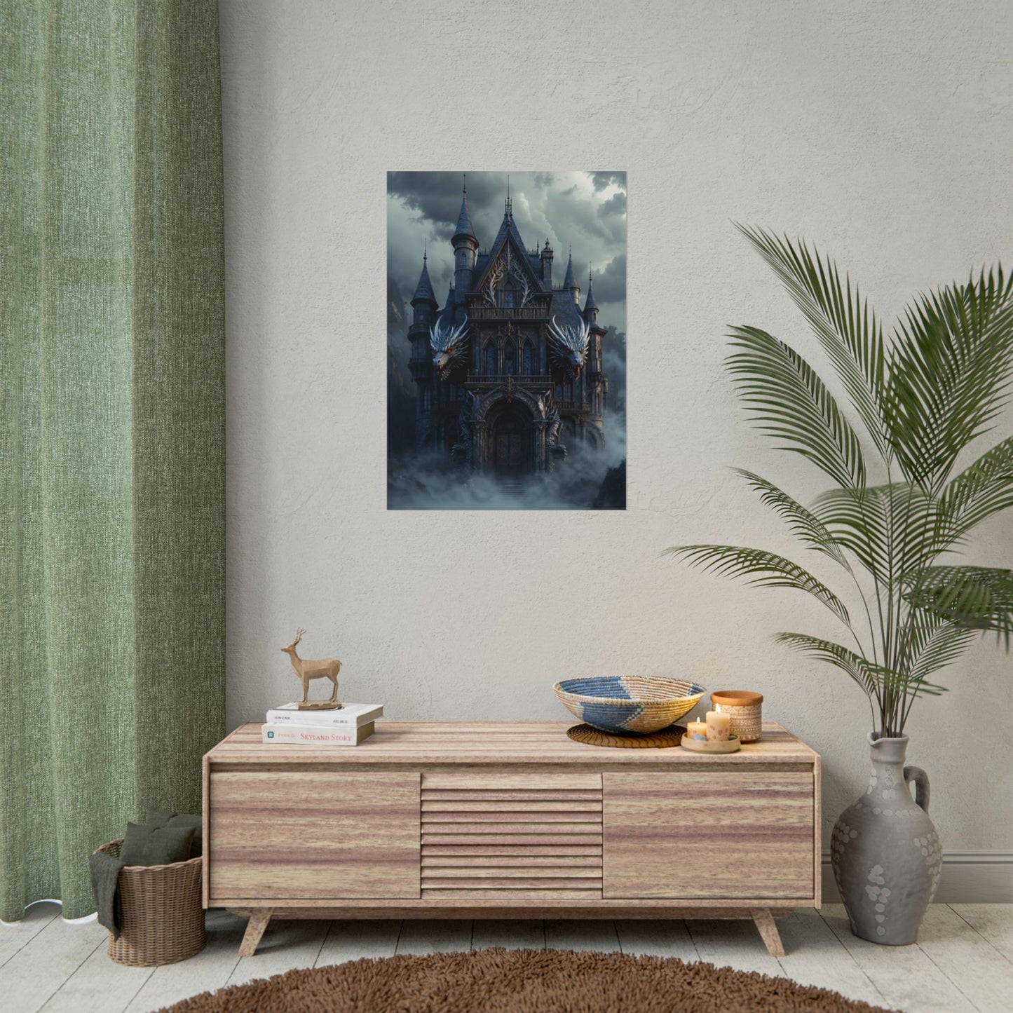 Gothic Dragon Castle Rolled Poster — Dark Fantasy Wall Art