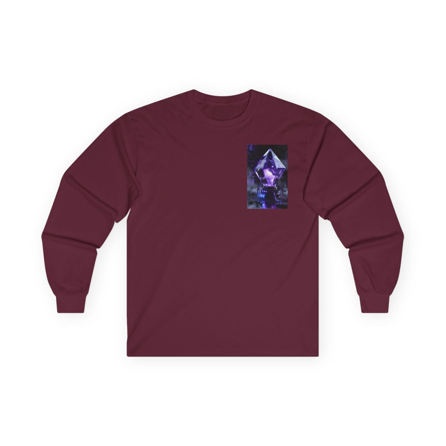 Long Sleeve Tee — Purple Crystal Skull Graphic