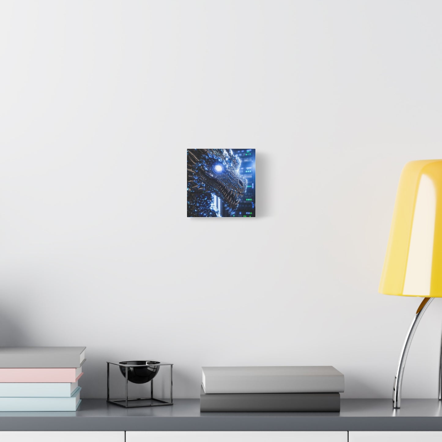Cyber Dragon Canvas Print — Futuristic Metallic Dragon Wall Art