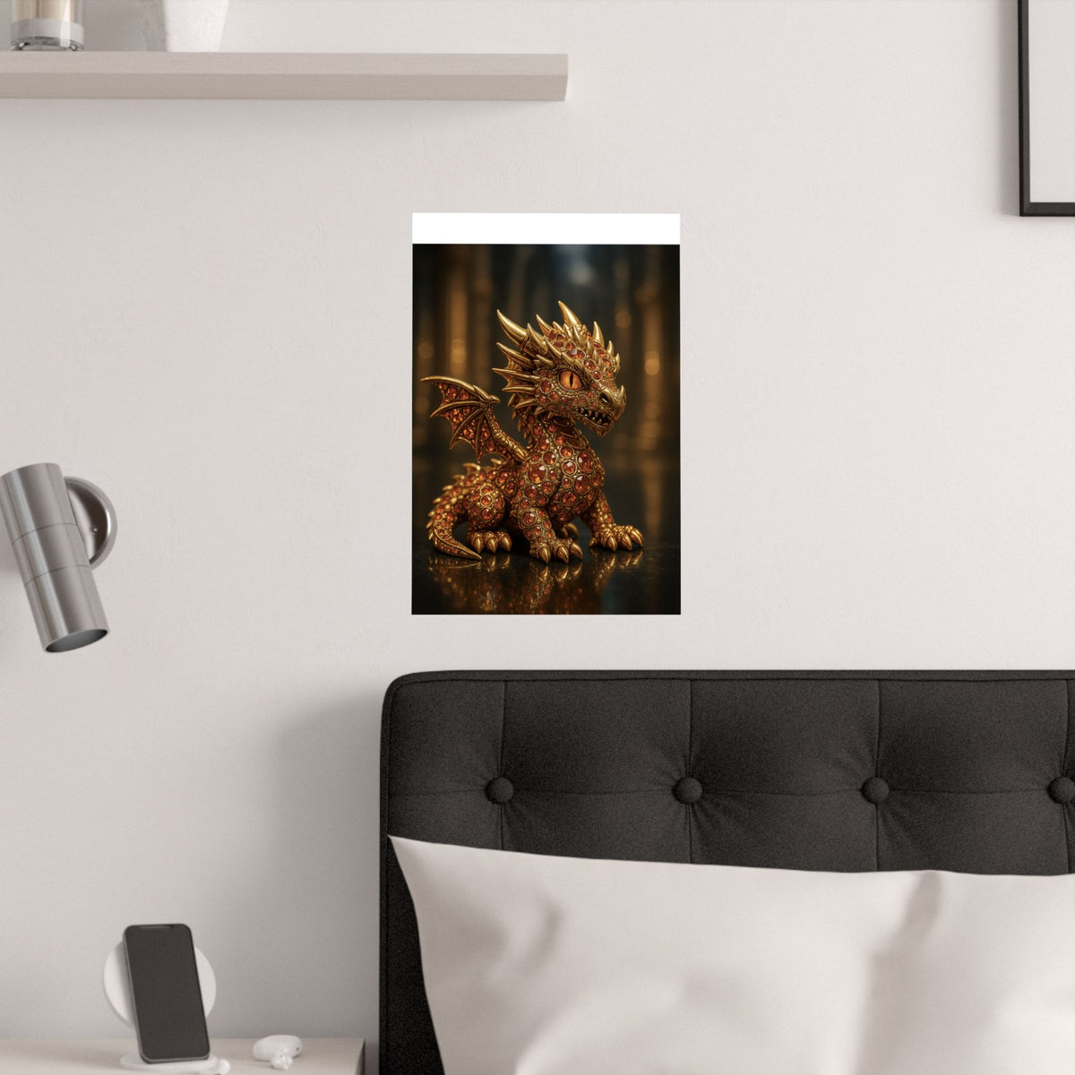 A Golden Orange Dragon Art Print, Satin Poster, Dragon Wall Art, Fantasy Decor, Gift for Gamers, Dragon Lover's Decoration