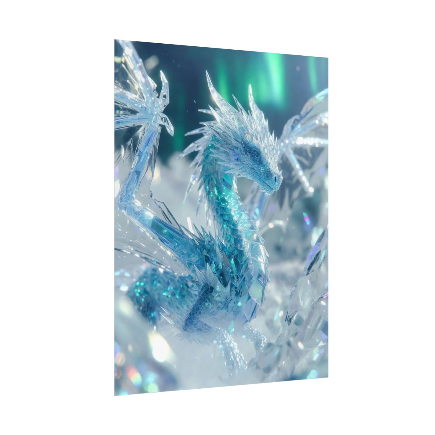 Ice Crystal Dragon Poster — Fantasy Aurora Wall Art (Rolled Poster)