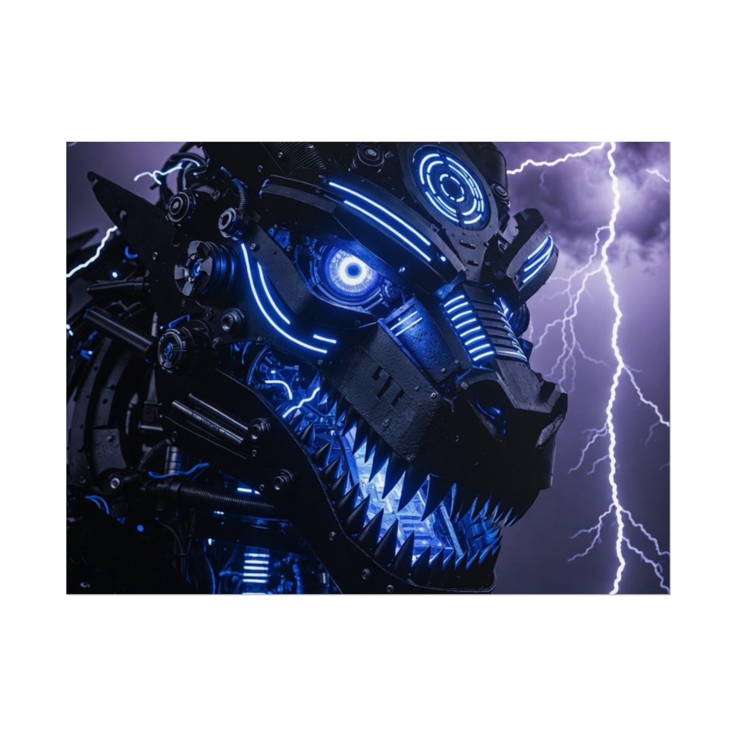 CyberDragon Storm Poster — Futuristic Mech Wolf Art Print (Rolled Poster)