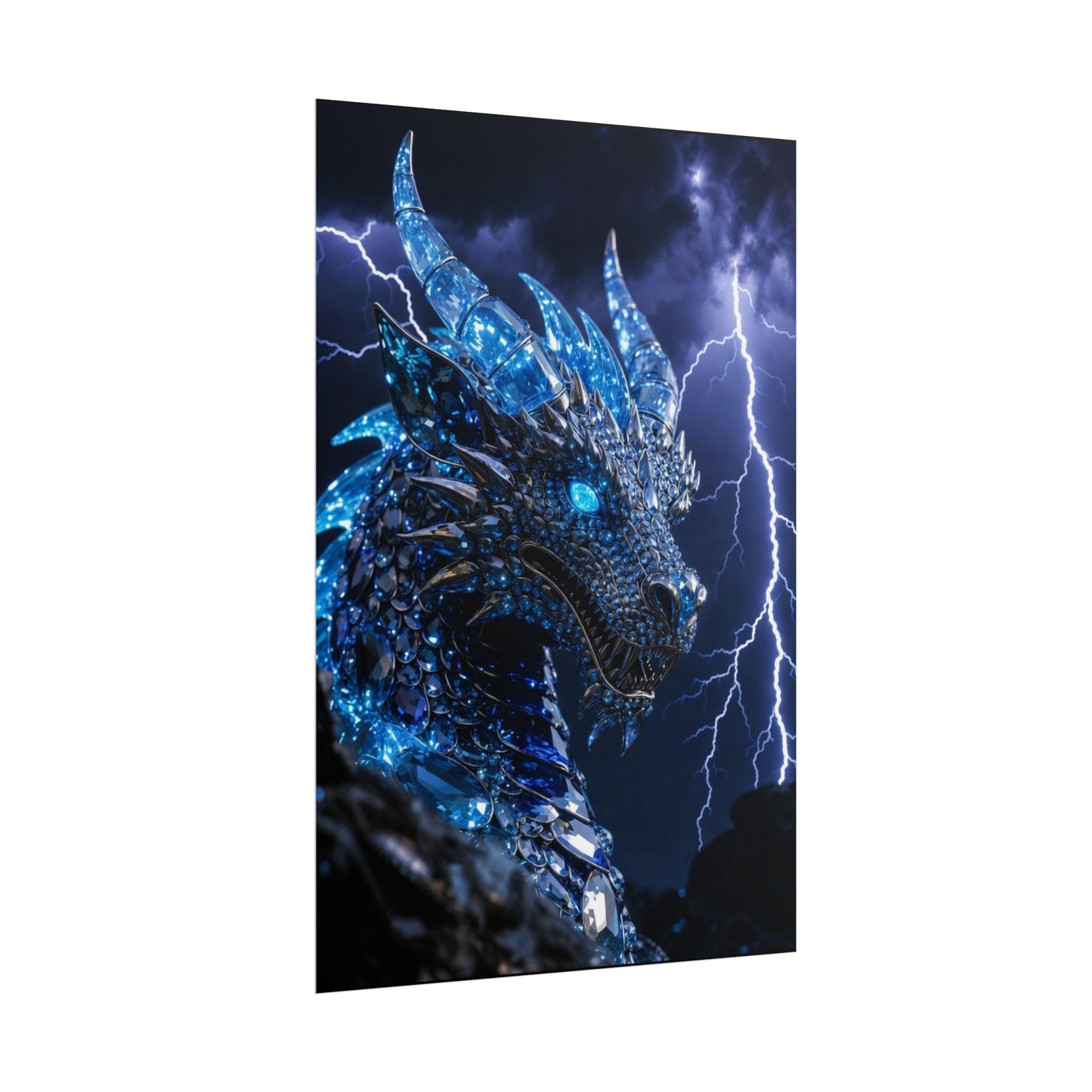 Blue Lightning Dragon Poster — Fantasy Wall Art Rolled Poster